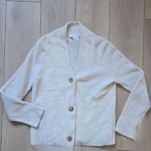 Vince Raised Collar Cardigan in Heather White cashmere Sz XS